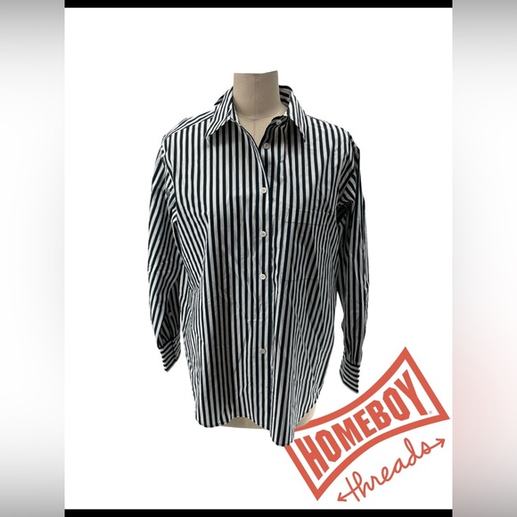 Frame Marina Dark Blue and White Striped Casual Shirt